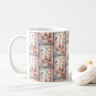 Mug Tour Eiffel Papillon et Fleurs Motif