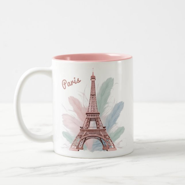 Mug Tour Eiffel Paris avec Plumes Pastel (Gauche)