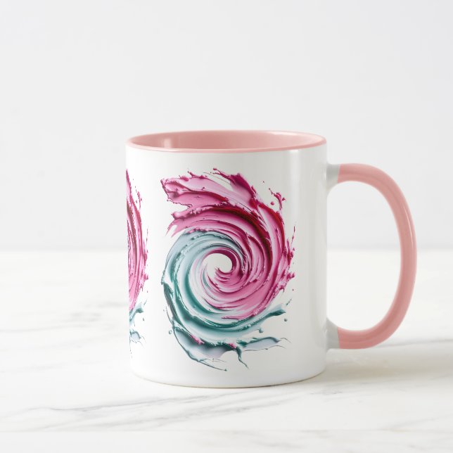 Mug Tourbillon Abstrait en Rose et vert pastels. (Droite)