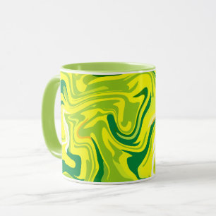 Mug Tourbillons Abstraits Fluides en Jaune et Vert