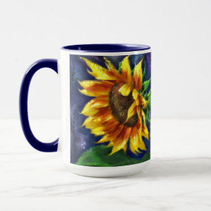 Mug Tournesol à la nuit Fleur bleu jaune floral