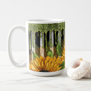 Mug Tournesol avec Parties scintillant verte