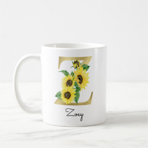 Mug Tournesol d'or monogramme Floral Z initial