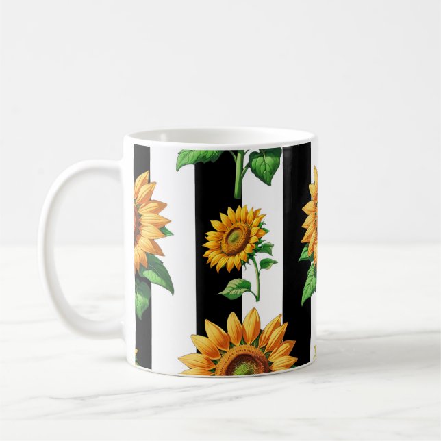 Mug Tournesol Floral noir blanc rayures (Gauche)