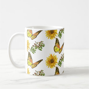 Mug Tournesol jaune et papillons floraux