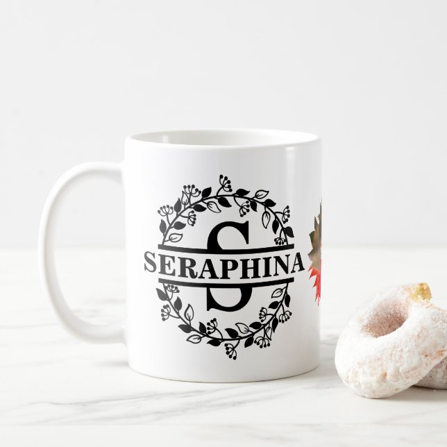 Mug Tournesol moderne personnalisé photo Floral S Mono (Avec donut)