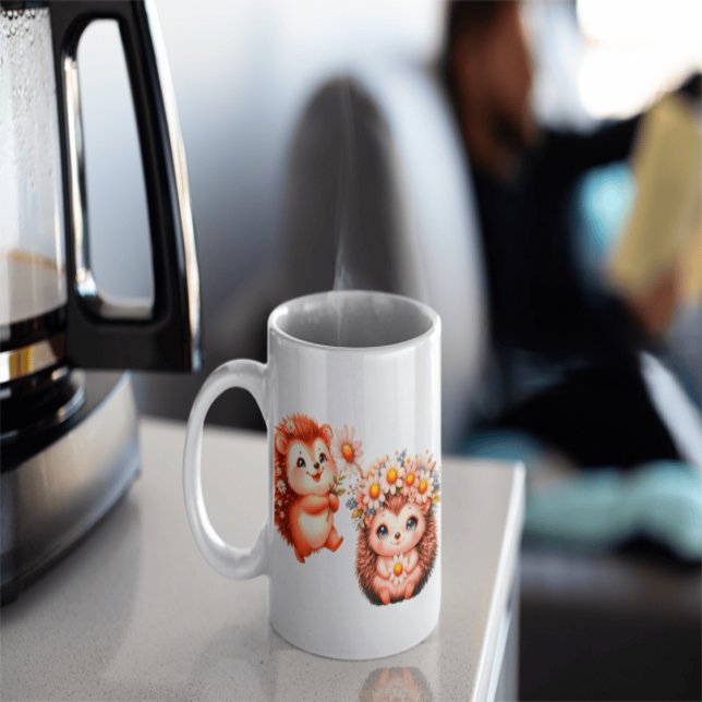 Mug  Tow cuteRomantic Floral Hedgehog Duo Illustration (Créateur téléchargé)