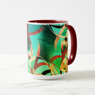 Mug Traces Brown sur vert rouillé et aquamarine