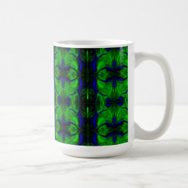 Mug Traços e formas azuis e verde, quase listrado.