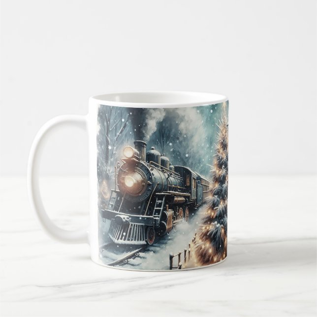 Mug Train à l'ancienne et scène d'hiver Vintage (Gauche)