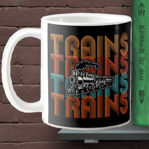 Mug Trains vintages Retro Texte Moteur à vapeur Locomo