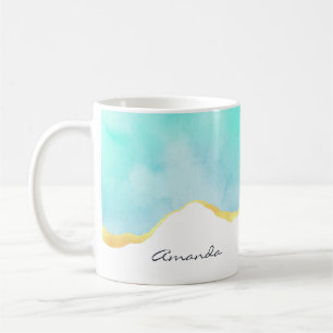 Mug Tranquille Tropical Vert Bleu avec bordure or