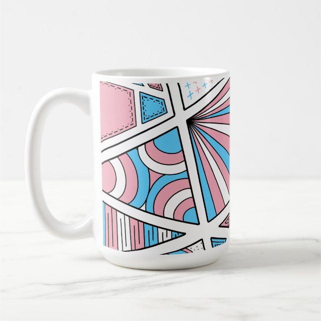 Mug Trans Pride Zen Doodle Abstrait rose bleu blanc (Gauche)