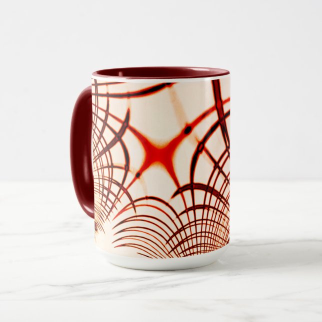 Mug Traversée de traces courbées brun rouge, effet vie (Devant gauche)