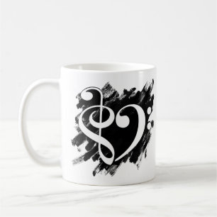 Mug Treble et Bass Clef Musical Coeur Blanc