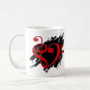 Mug Treble et Bass Clef Musical Coeur Rouge