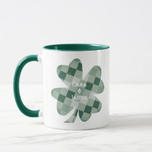 Mug Trèfle Chanceux à Carreaux Verts avec Noms de Coup