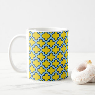 Mug Trellis jaune et bleu bébé, treillis, Quatrefoil
