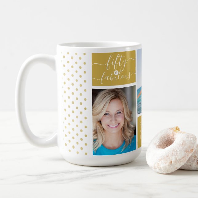 Mug Trendy Gold Dotty Fifty & Fabuleux 50e anniversair (Avec donut)