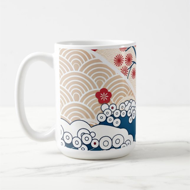Mug Trendy Modern Japanese Wave & Sakura Pattern  (Gauche)