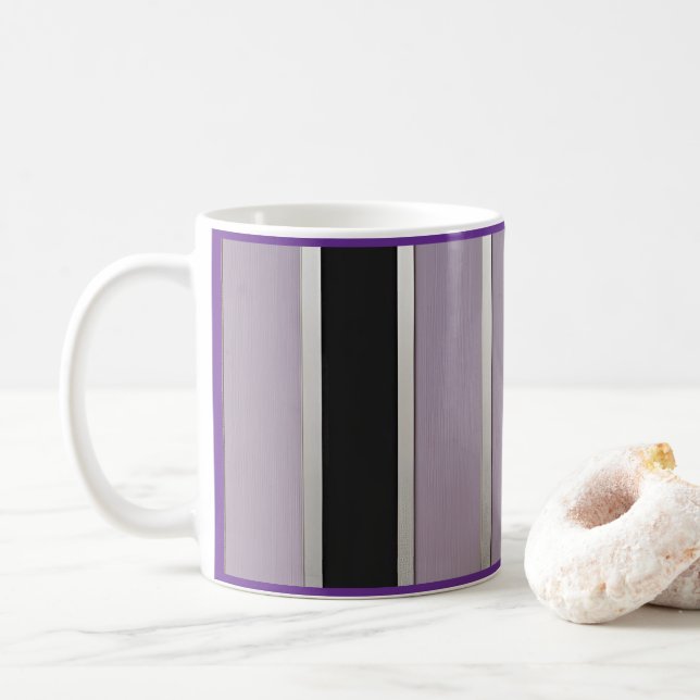 Mug Trendy Purple and Black stripe with silver accents (Avec donut)