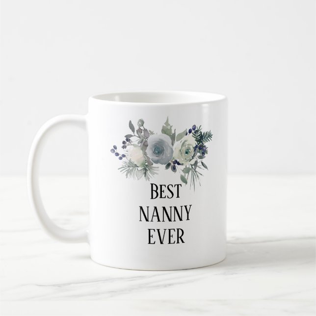 Mug Très jolie nounou florale bleue  la meilleure ever (Gauche)