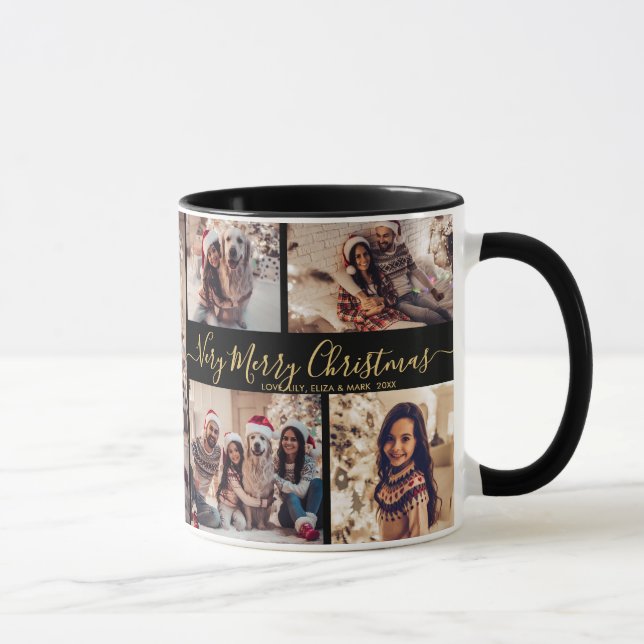 Mug Très Joyeux Noël Famille 5 Photo Collage (Droite)