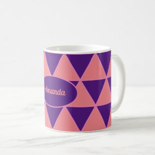 Mug Triangle graphique violet motif rose avec nom
