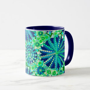 Mug Tribal Mandala Print, Cobalt Blue et Green