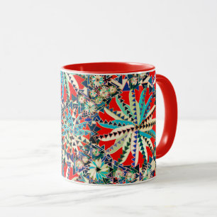 Mug Tribal Mandala Print, Rouge, Bleu et Crème