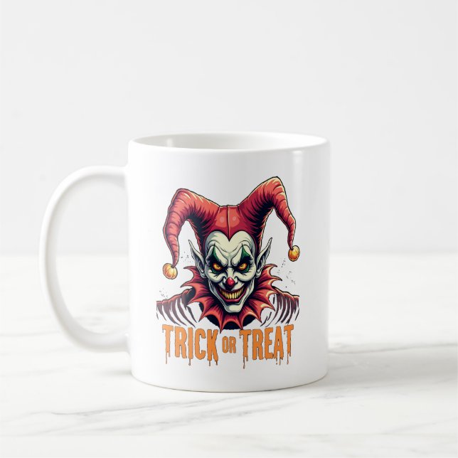 Mug Trick de Jester effrayant ou traiter Halloween caf (Gauche)