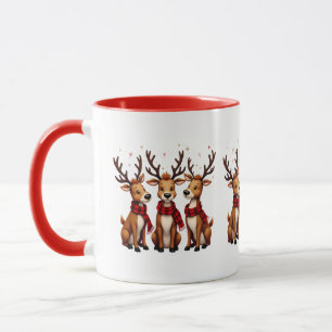 Mug Trio de rennes de Noël mignon avec des carreaux