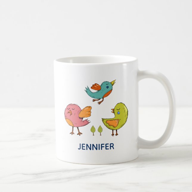 Mug Trio d'oiseaux Whimsical colorés et mignons (Droite)