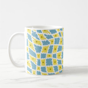 Mug Trippy super Wavy 60s Flower Checks Jaune Bleu