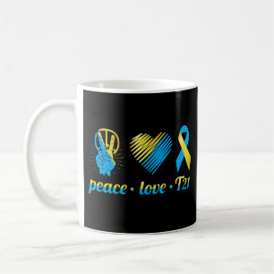 Mug Trisomy 21 Peace Love Down Syndrome Ruban Coeur