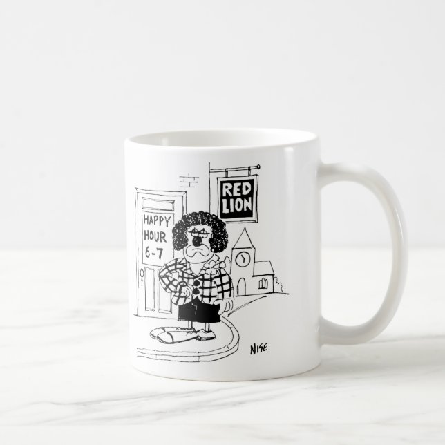 Mug Triste clown devant un pub en attendant une bonne  (Droite)
