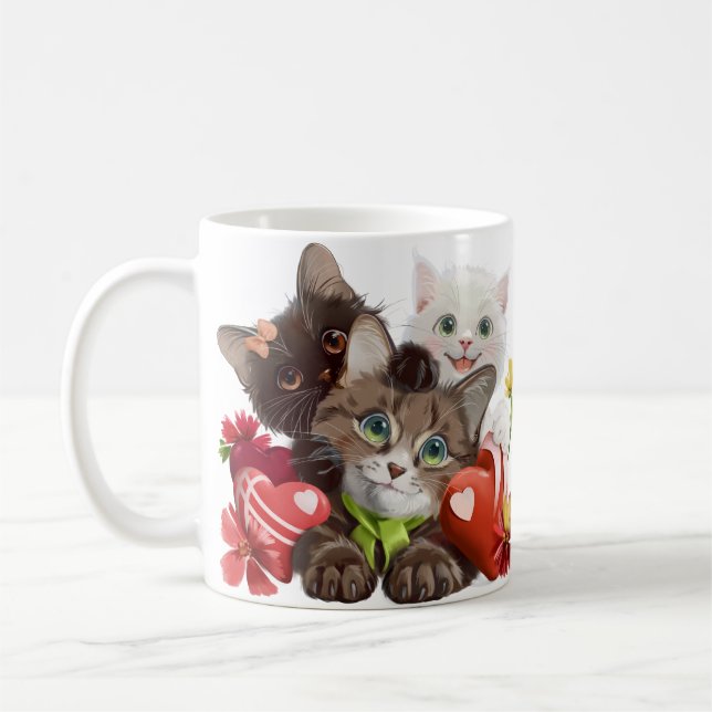 Mug Trois chatons et coeurs (Gauche)