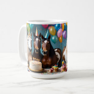 Mug Trois Chevaux Piebald fête d'anniversaire,