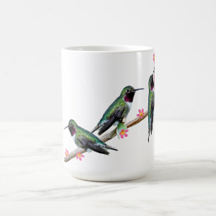 Mug Trois colibris perchés sur une branche d'une fleur