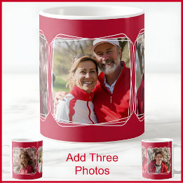Mug Trois Collage Photo Moderne Rouge C81 & Blanc Mère