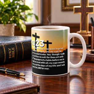 Mug Trois croix Psaume 23 Coucher de soleil Verset bib