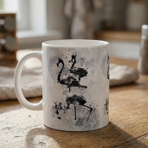 Mug Trois flamants roses aquarelle noir et blanc