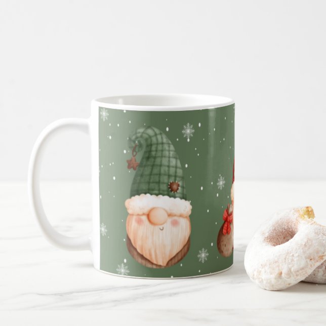 Mug Trois Gnomes Flocon de neige Rouge Vert Noël Cadea (Avec donut)