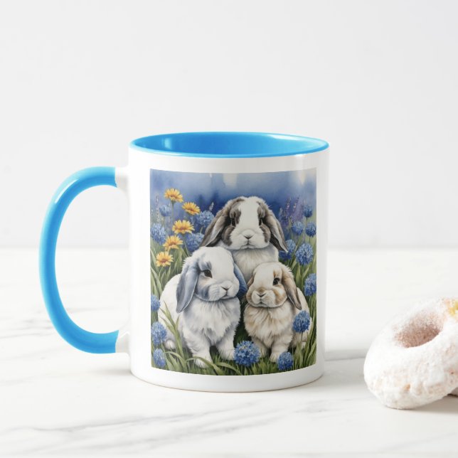 Mug Trois petits lapins lapins de lapin de lop (Avec donut)