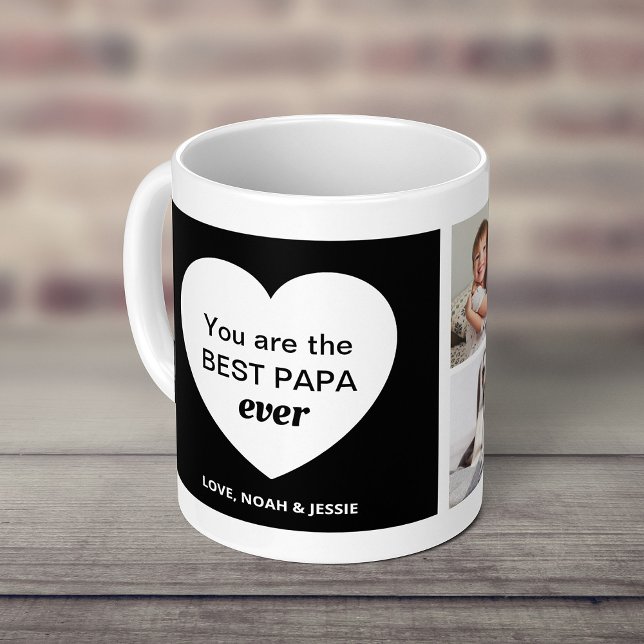 Mug Trois photos et un coeur | Meilleur Papa jamais (Créateur téléchargé)