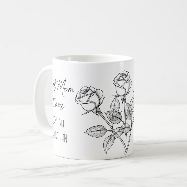 Mug Trois Roses Noires Et Blanches Fête des mères (Devant gauche)