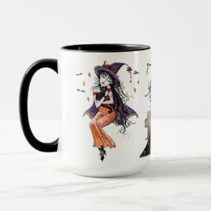 Mug Trois sorcières avec des chats noirs Halloween Fan