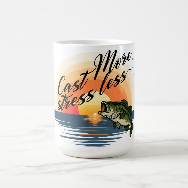 Mug Trophy Bass Fishing Graphic Cast More, stress less (Centre)