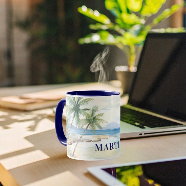 Mug Tropical beach palm trees name blue (Créateur téléchargé)