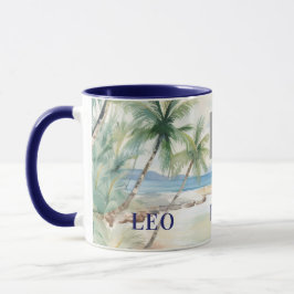 Mug Tropical beach palm trees name business logo